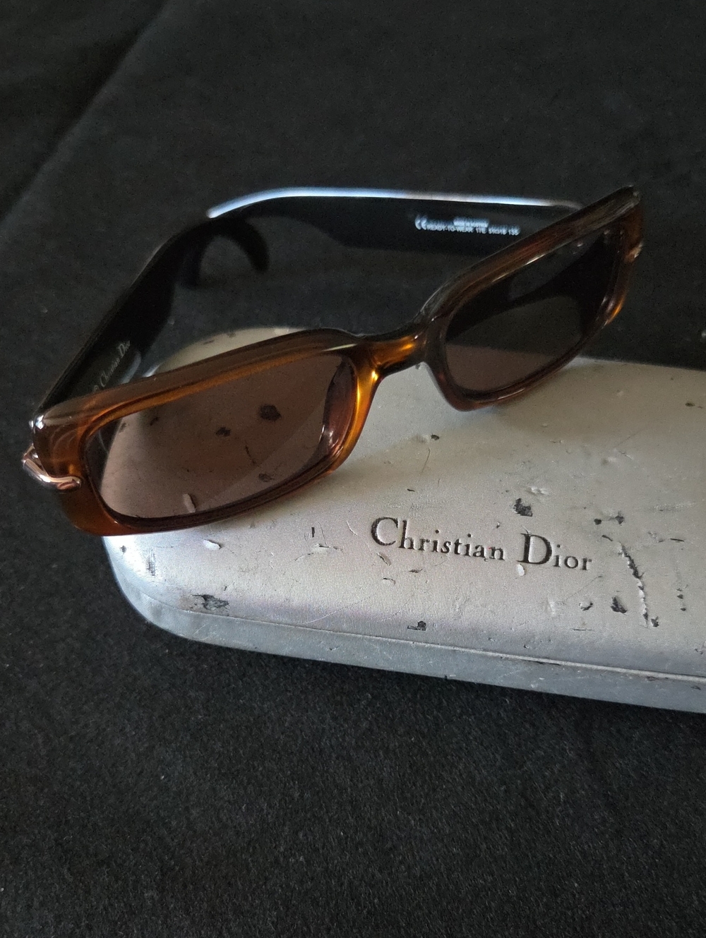 Vintage Y2K Christian Dior Metallic Bronze Ready-To-Wear 17E Sunglasses & Case